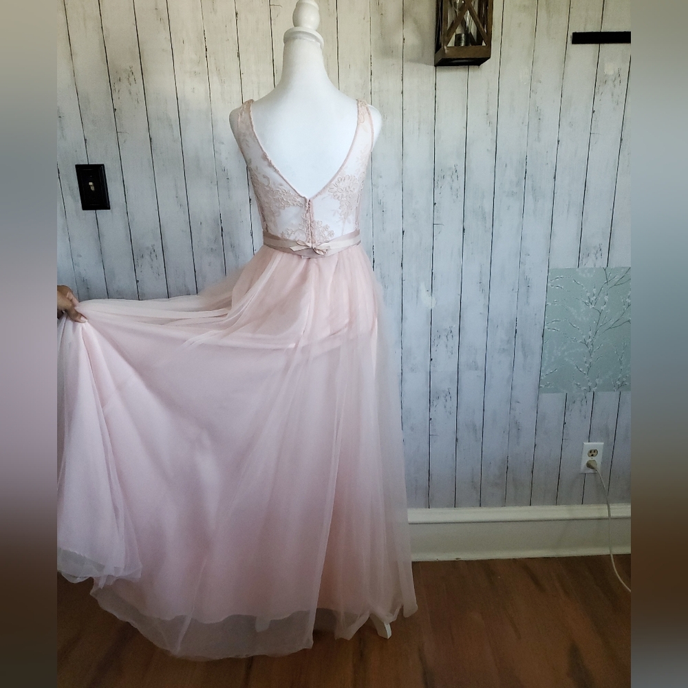 White by Vera Wang Tulle Lace Bridesmaid Prom Formal Gown Blush Pink Size 4 - Picture 6 of 14